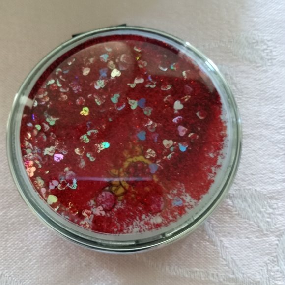 Owl w Red quicksand & Hearts  Double Sided  Mirror Compact   NEW - Picture 2 of 5